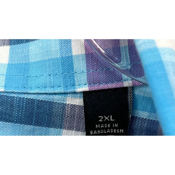 Lauren Ralph Lauren Plaid Button down 2XL Soft Stretch Fit‎ Blue Black label - Picture 6 of 8
